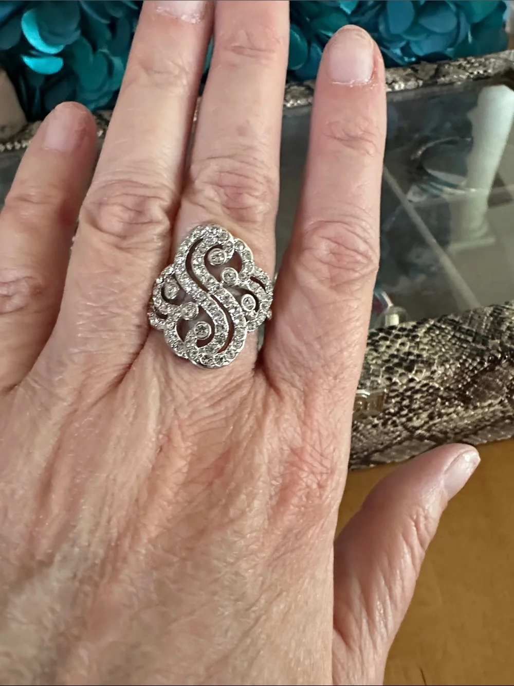 Parklane Silver-Tone Crystal Filigree Spiral Statement Ring Size 8